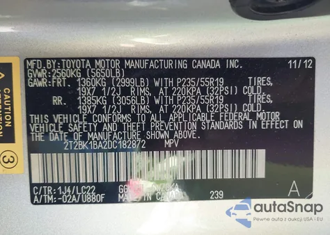 2013 Lexus Rx 350 F Sport z USA, uszkodzony, nr VIN 2T2BK1BA2DC182872